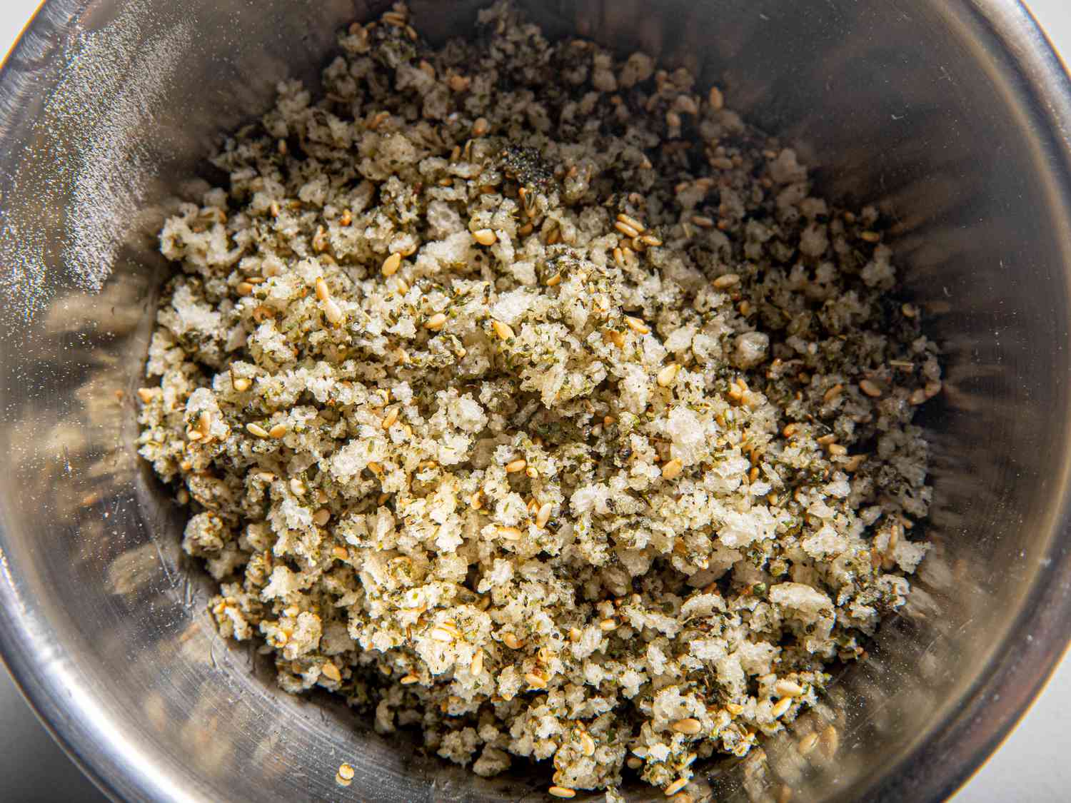 Overhead view of breadcrumbs