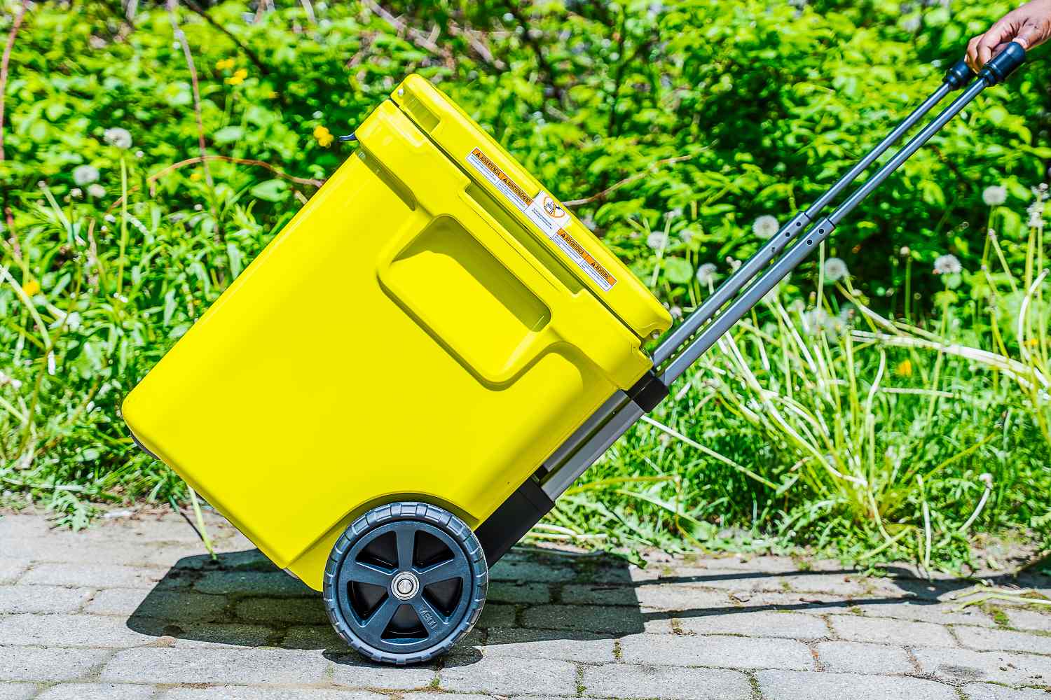 Pulling the Yeti Roadie 48 Rolling Wheeled Cooler outside