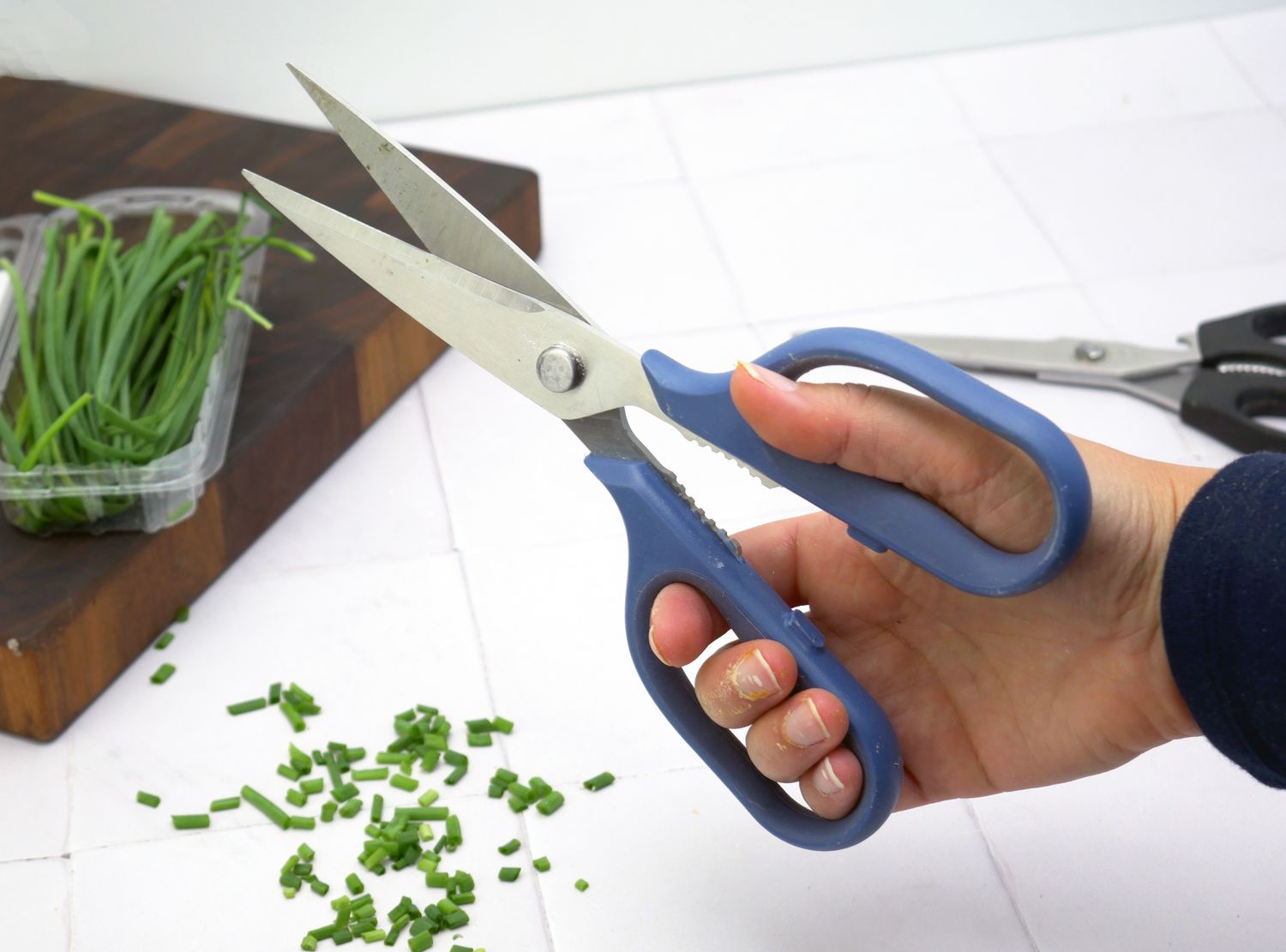 a person holding kitchen shears