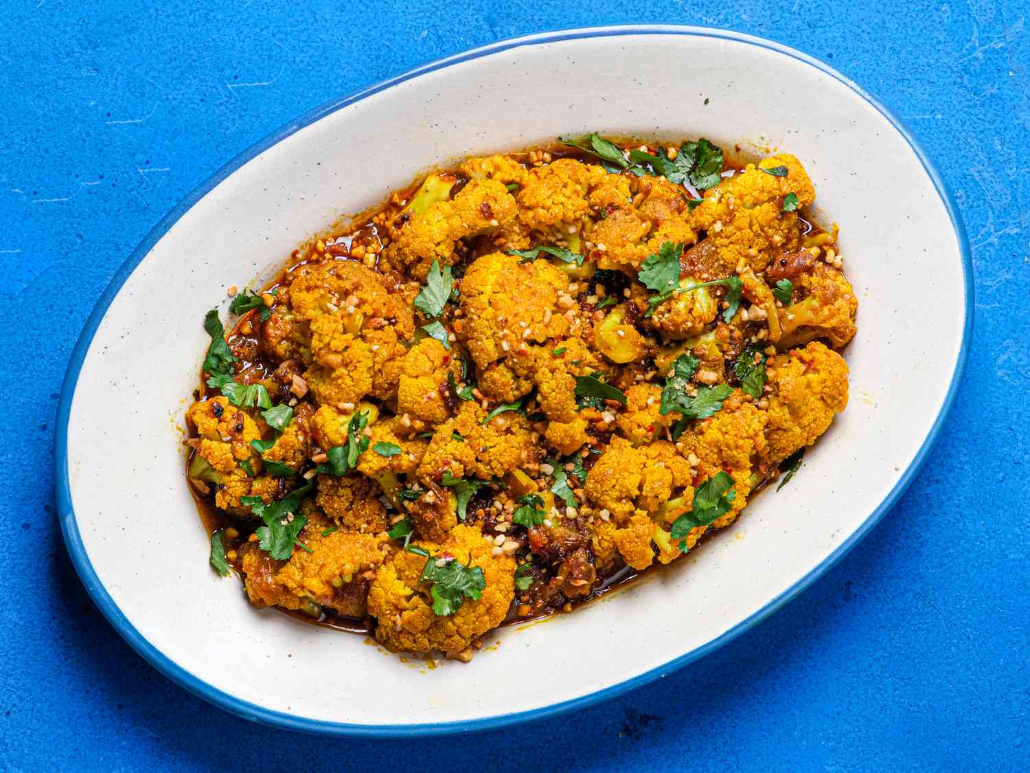 Overhead view of cauliflower Sabzi