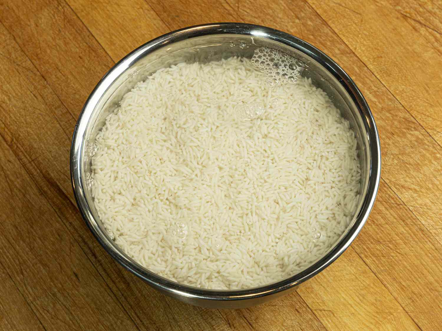 Overhead view of rest in a metal bowl resting