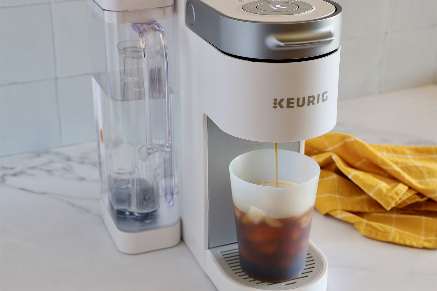 Coffee being made with the Keurig K-Supreme Single Serve K-Cup Pod Coffee Maker