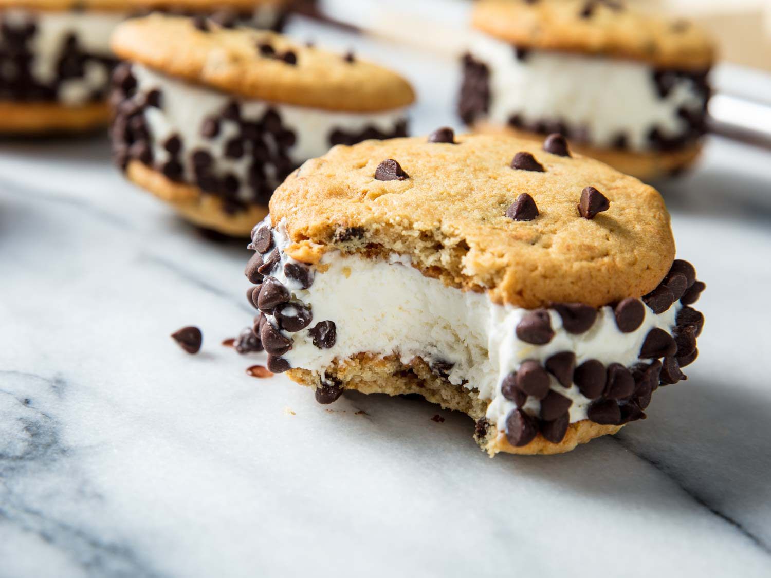 ice cream sandwich with chocolate chip cookies
