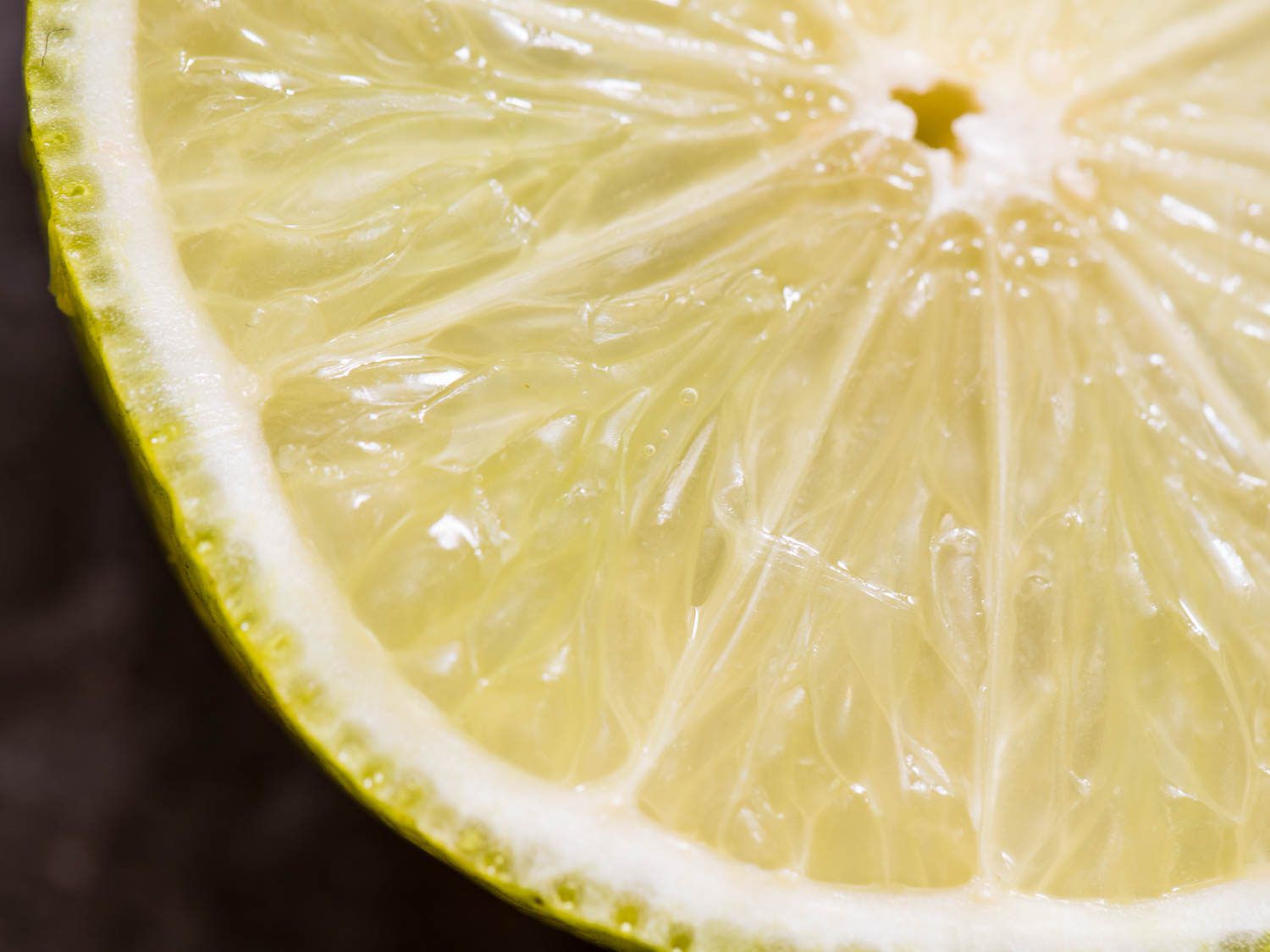 A very close look at a halved lime.