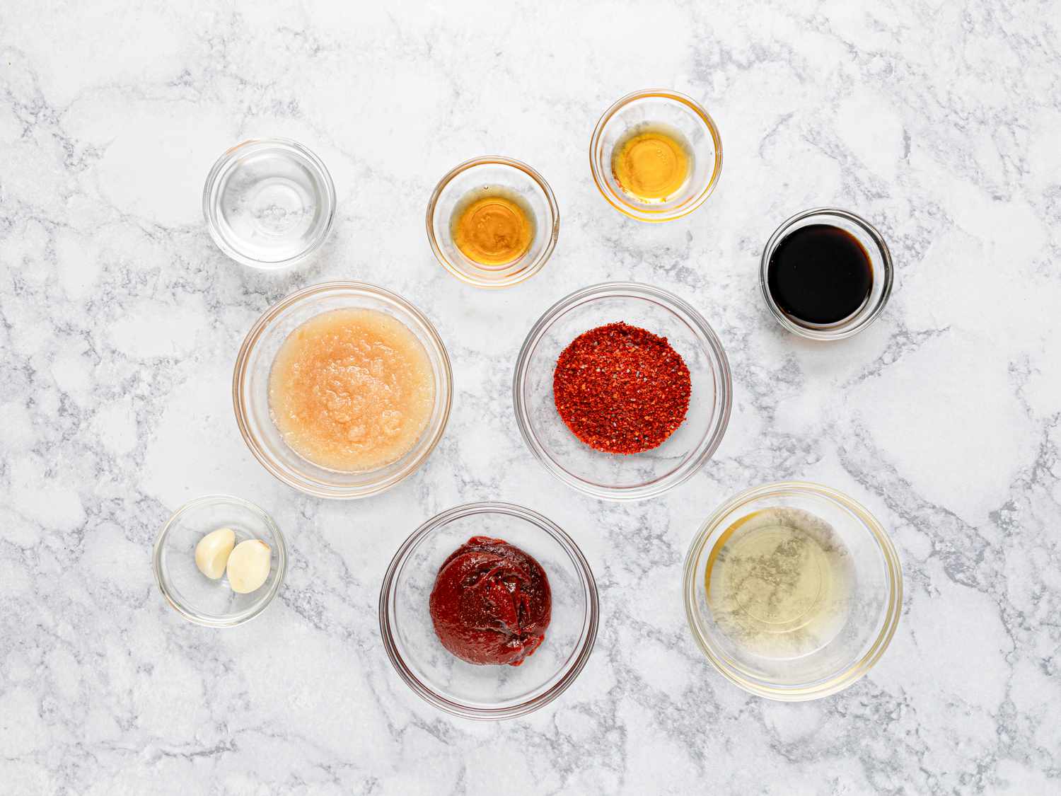 Overhead view of sauce ingredients