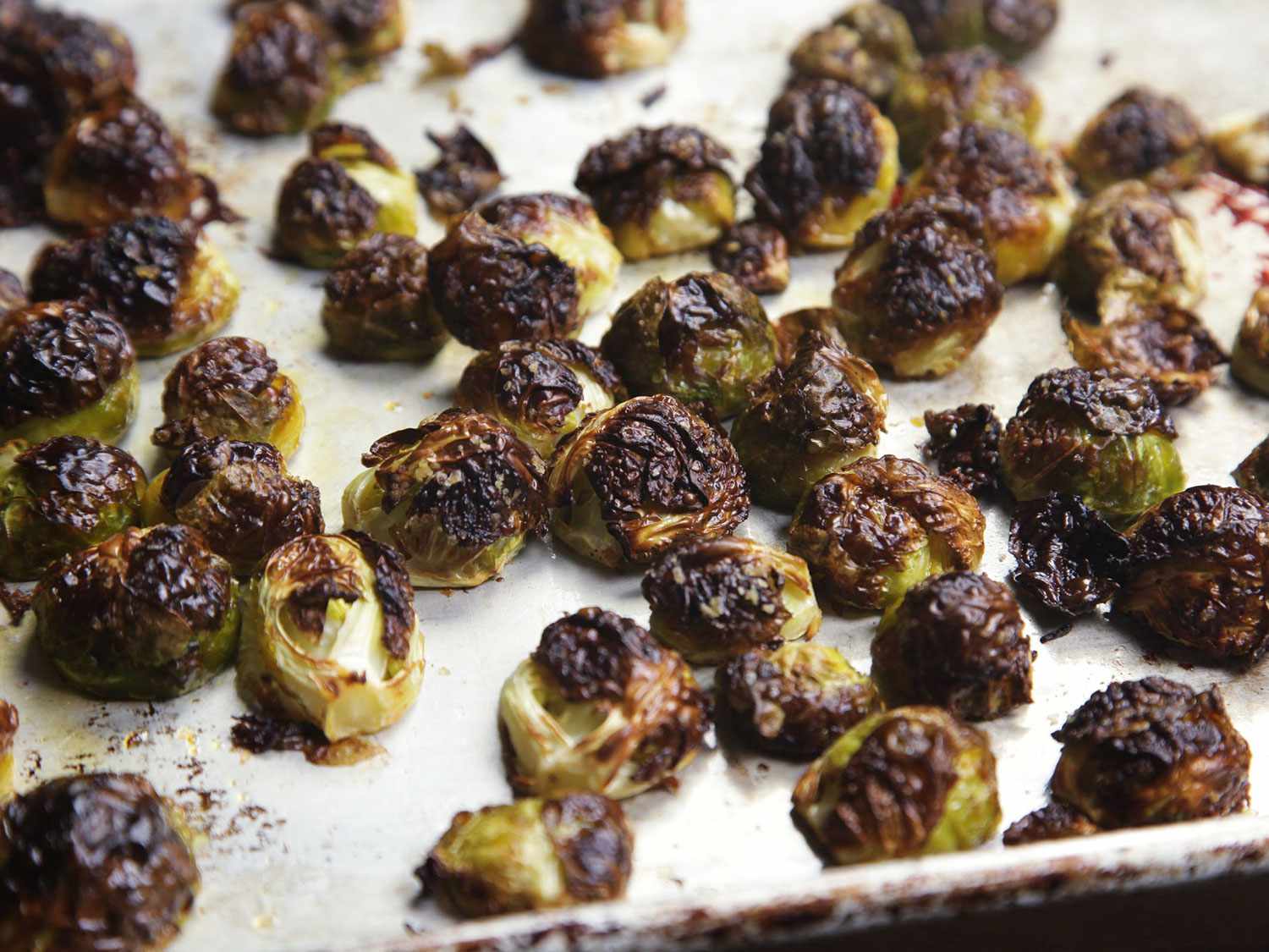 The charred Brussels sprouts emerge.