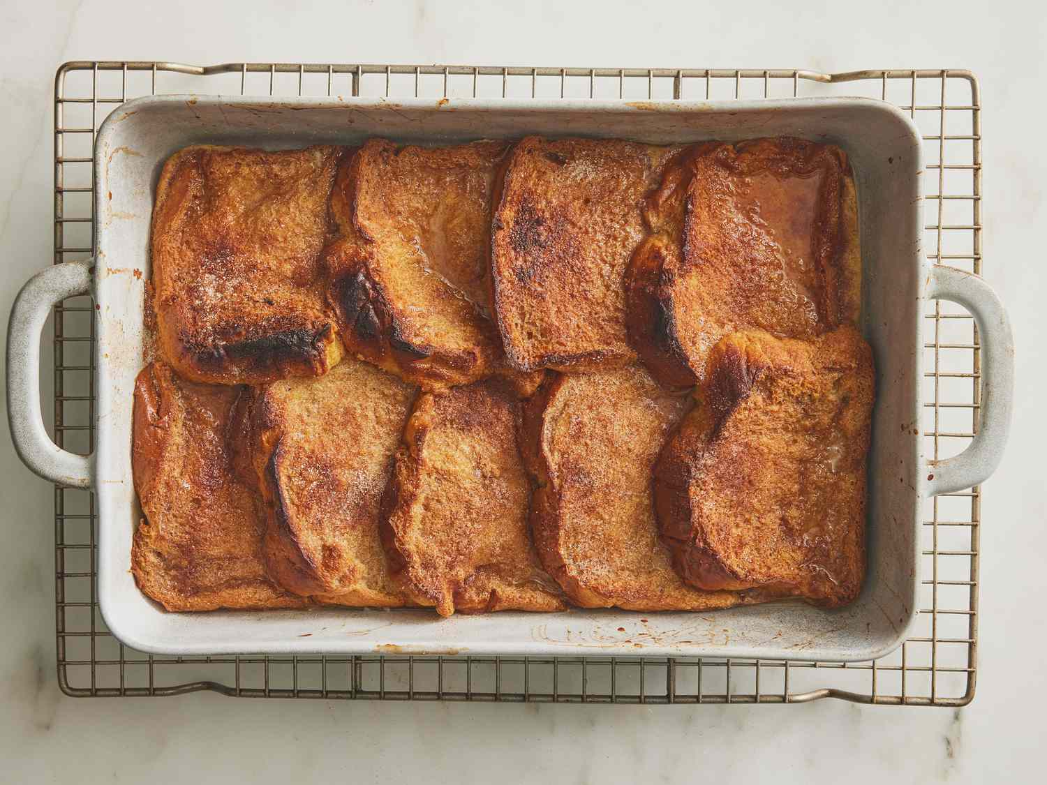 Broiled casserole on cooling rack