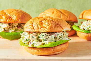 Side view of chicken salad sandwich
