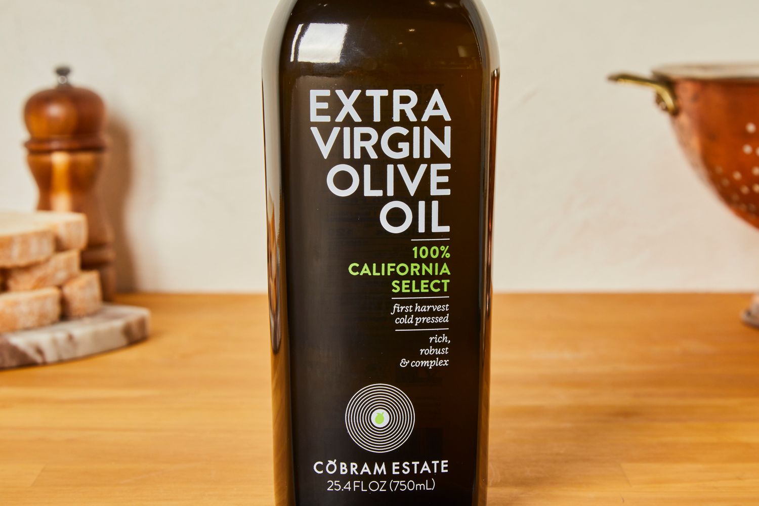 A bottle of extra-virgin olive oil.