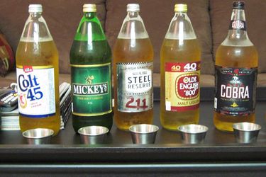 An assortment of 40-ounce Malt Liquor beers