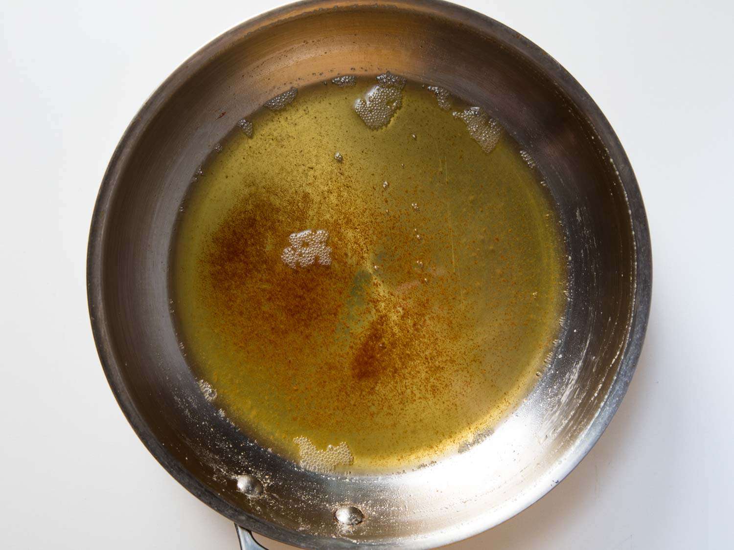 Overhead view of making browned butter.