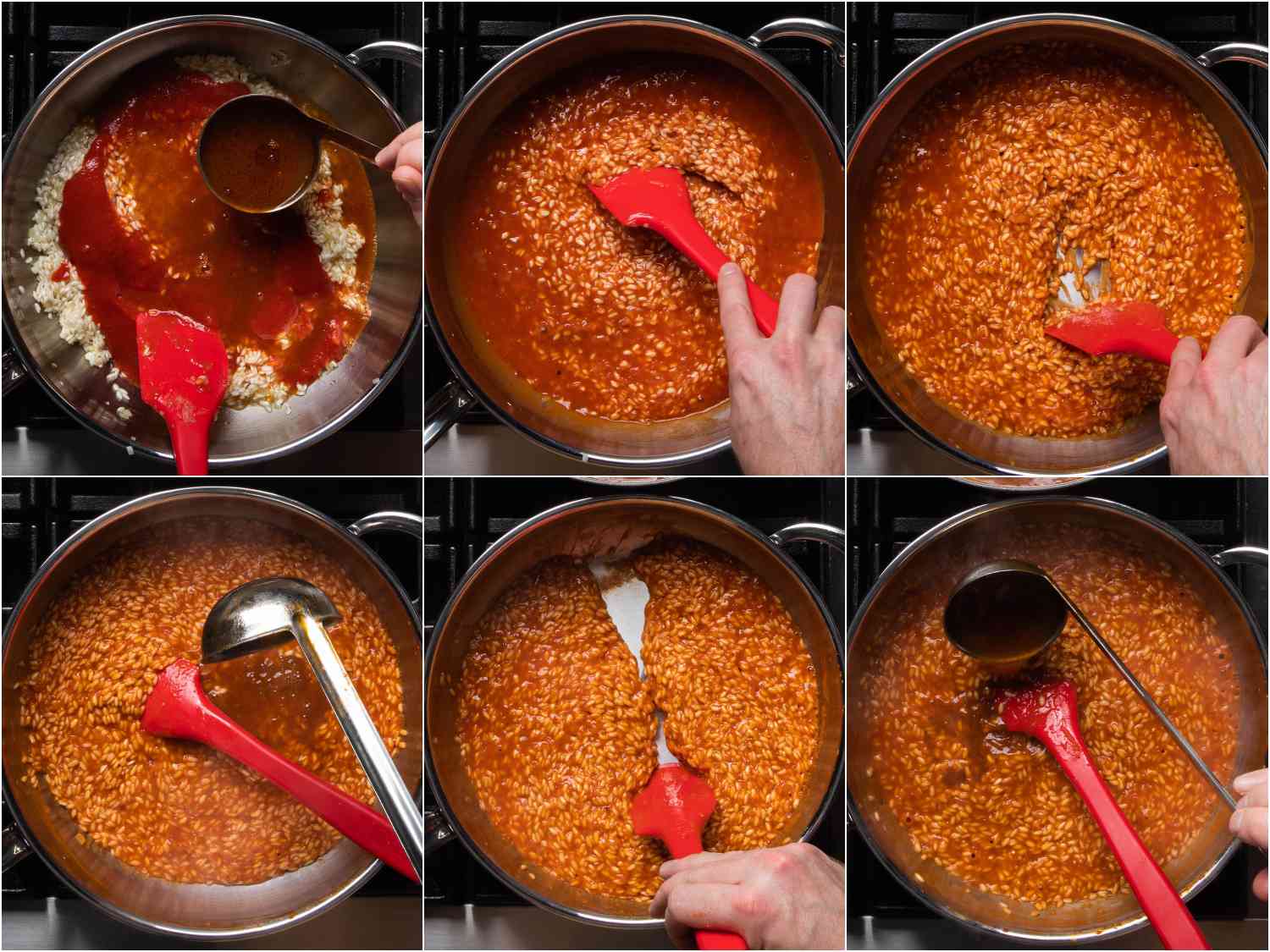 Cooking risotto with stock and passata