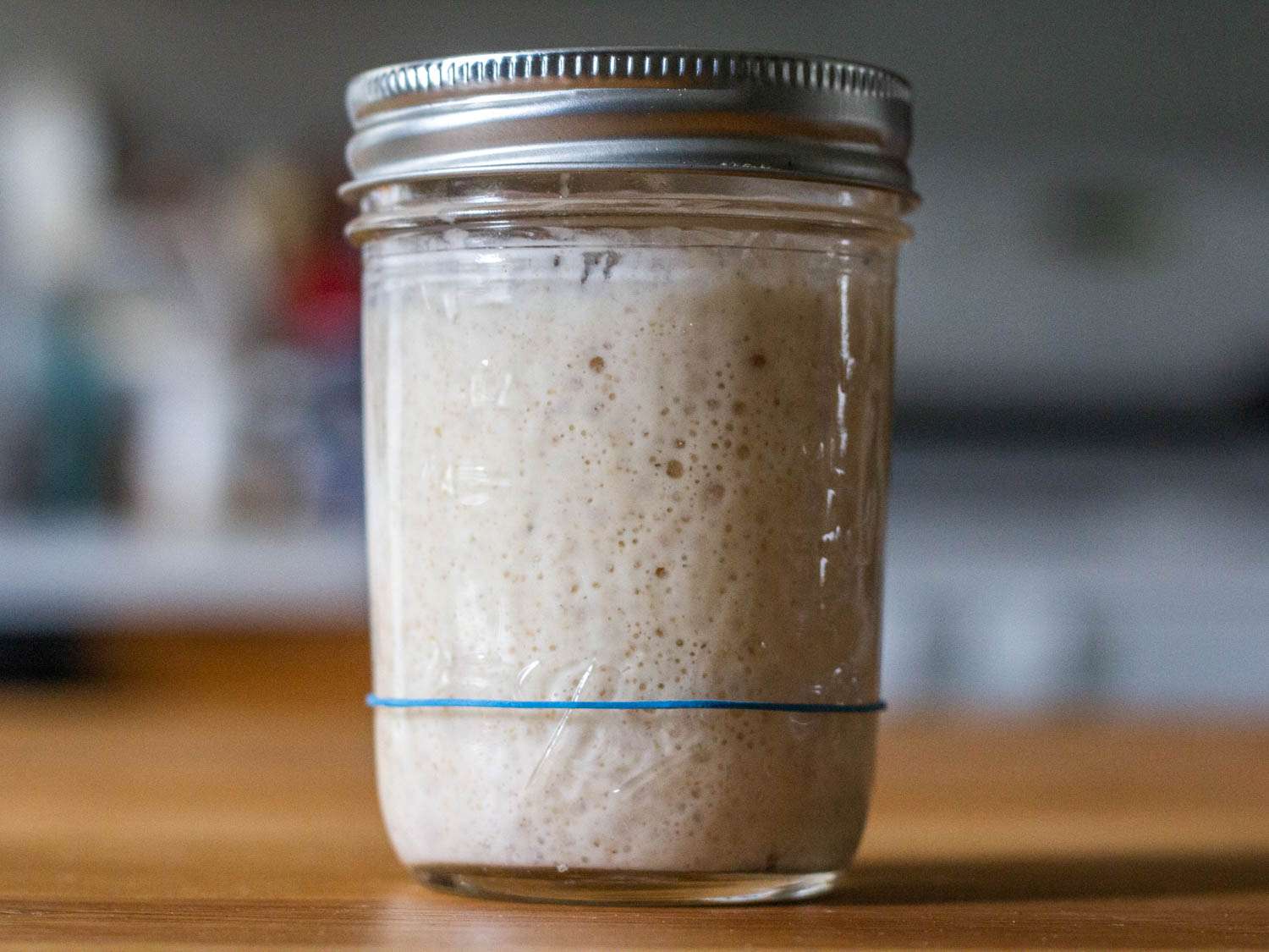 A jar of homemade sourdough starter