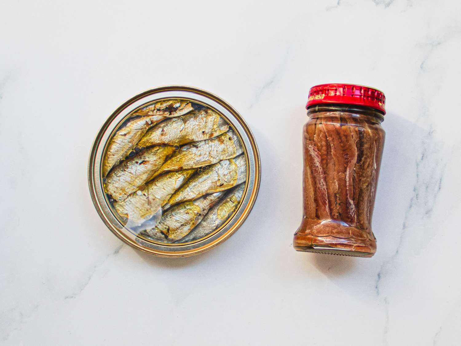 Overhead of tinned fish