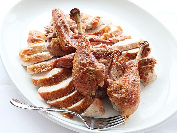 Carved thanksgiving turkey on a platter