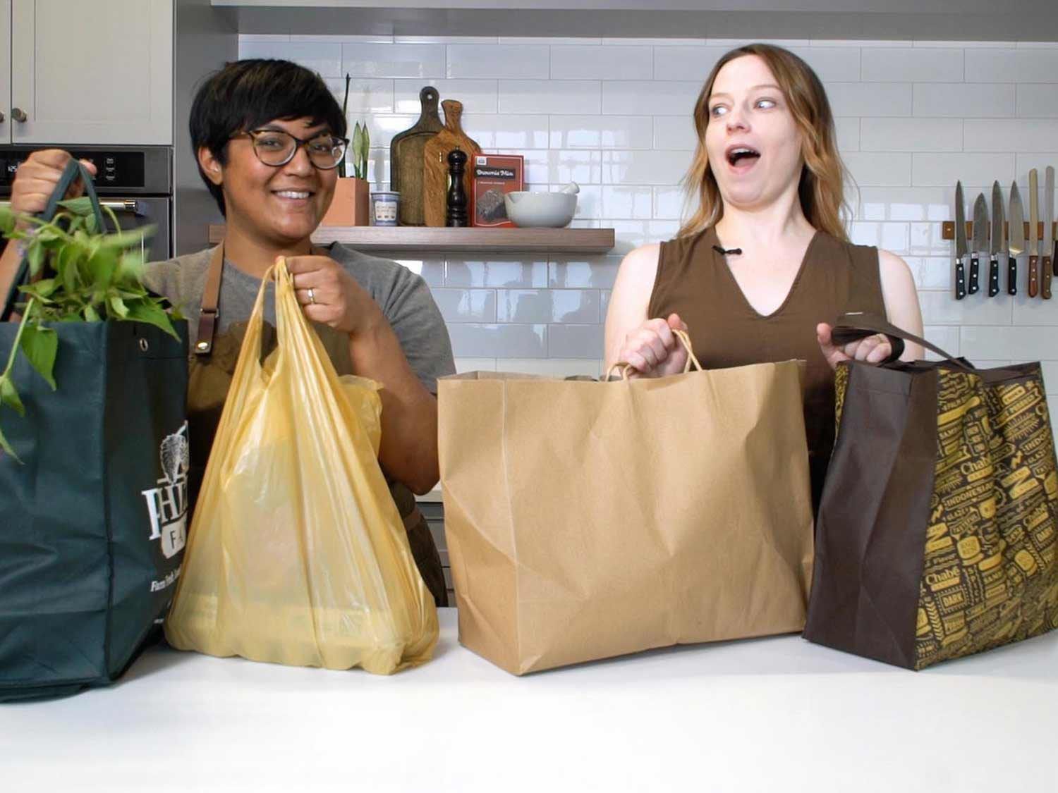 Sohla and Stella swapping groceries
