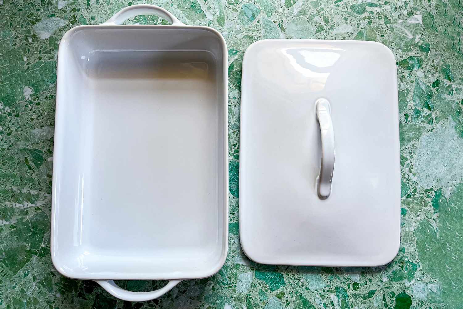 Casserole dish with lid on countertop