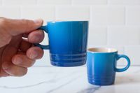person drinking espresso in Le Creuset Espresso Mugs 