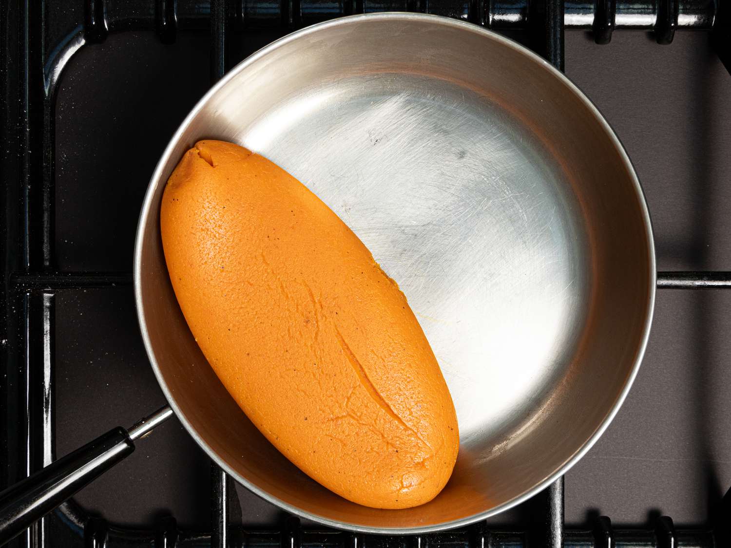 Overhead view of halva in pan