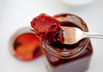 Overhead view of furu on a fork