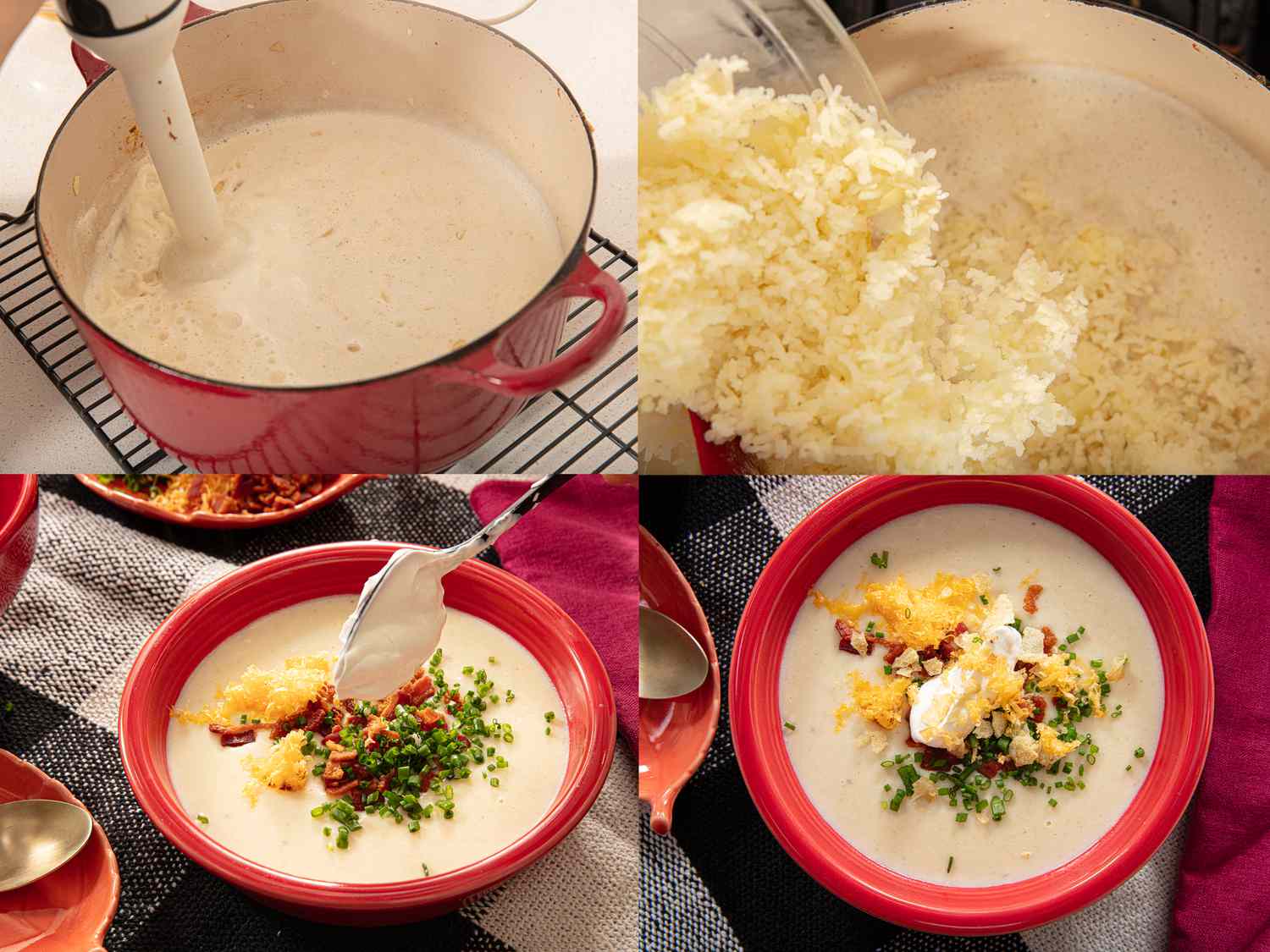 Four image collage of building soup