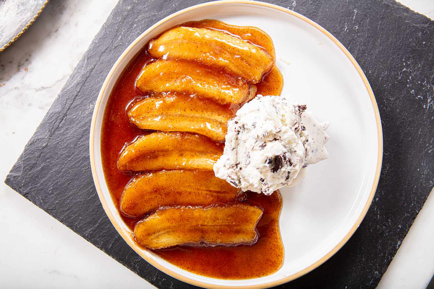 Overhead view of bananas foster