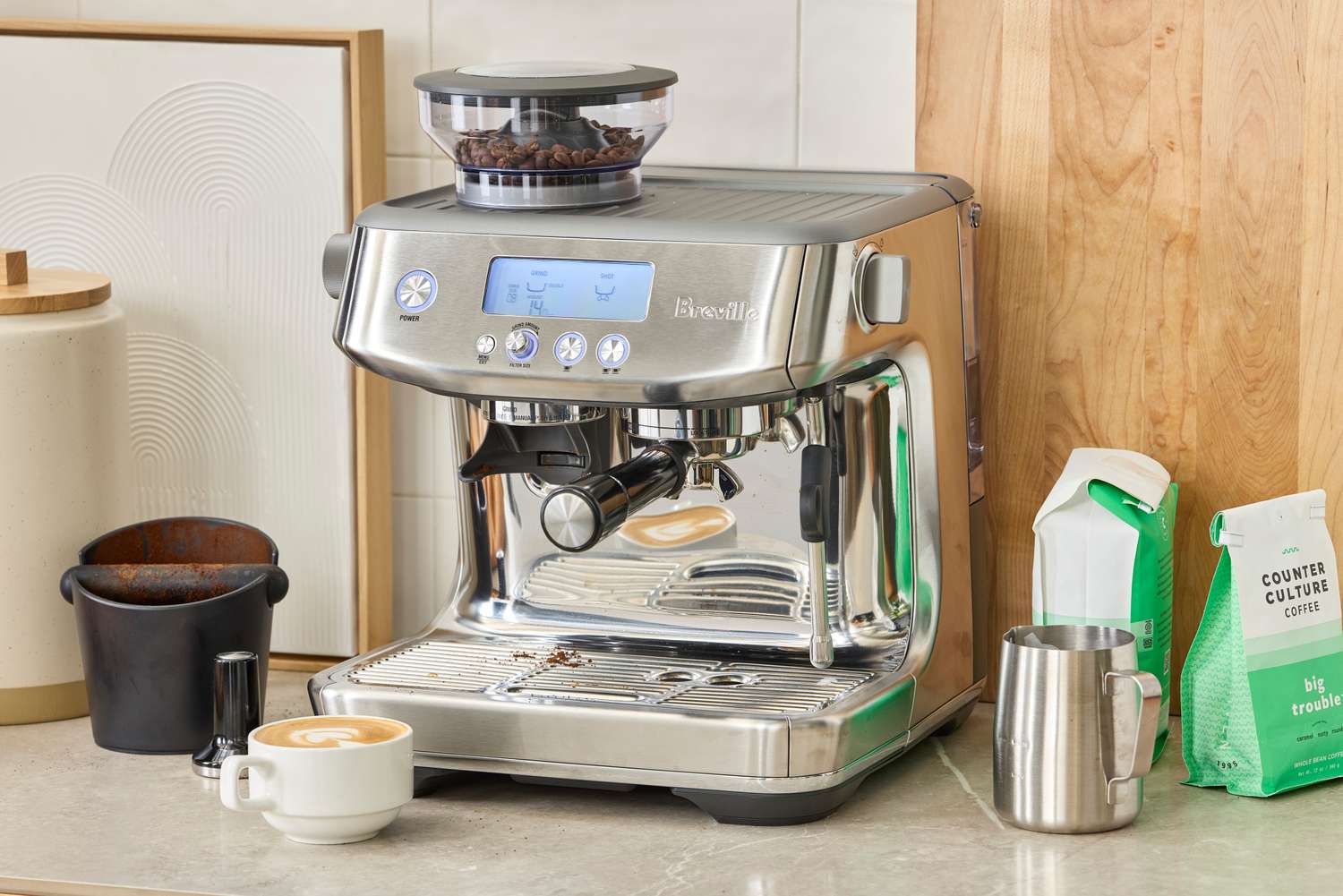 The Breville The Barista Pro Espresso Machine on a kitchen countertop