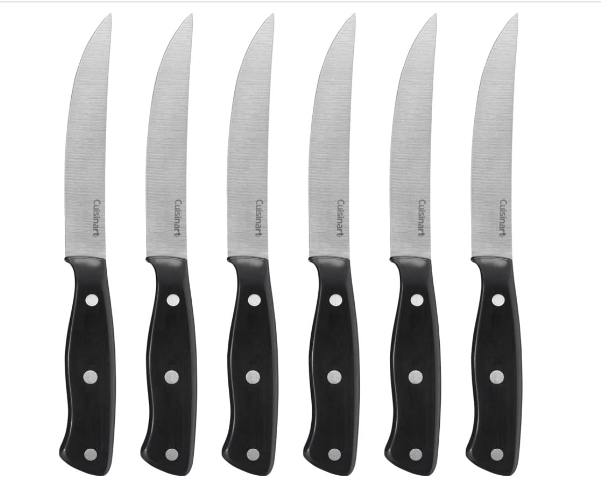 six cuisinart steak knives on a white background