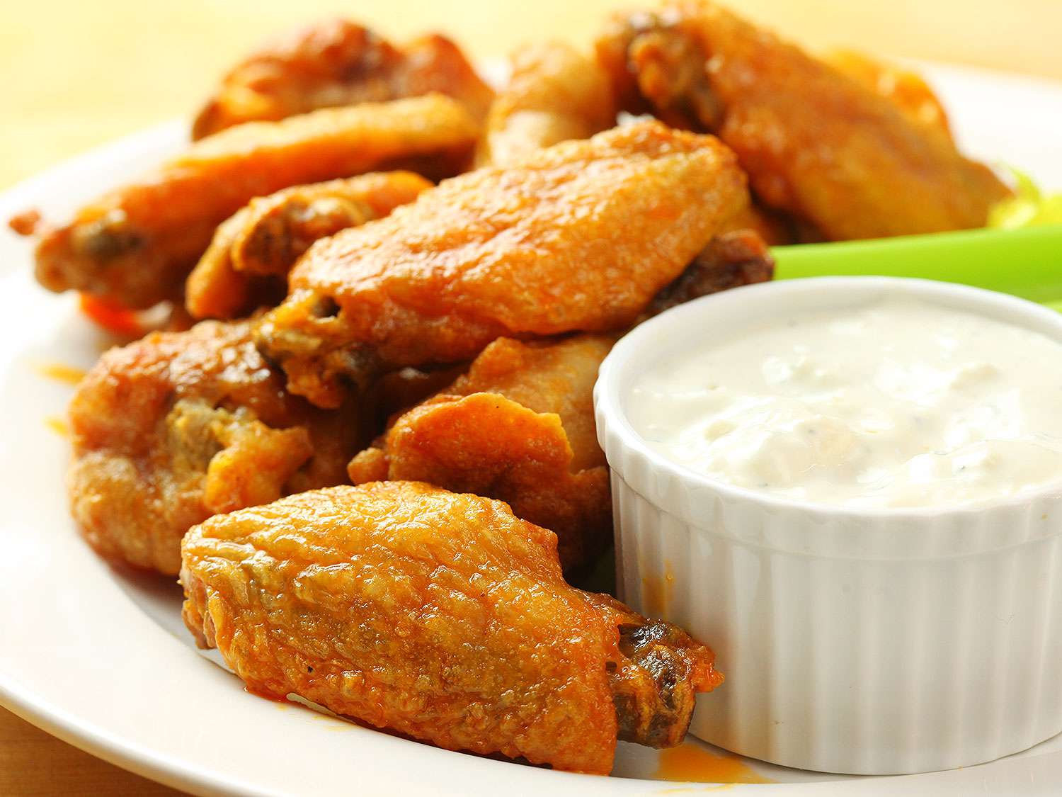 Baked buffalo wings with dipping sauce