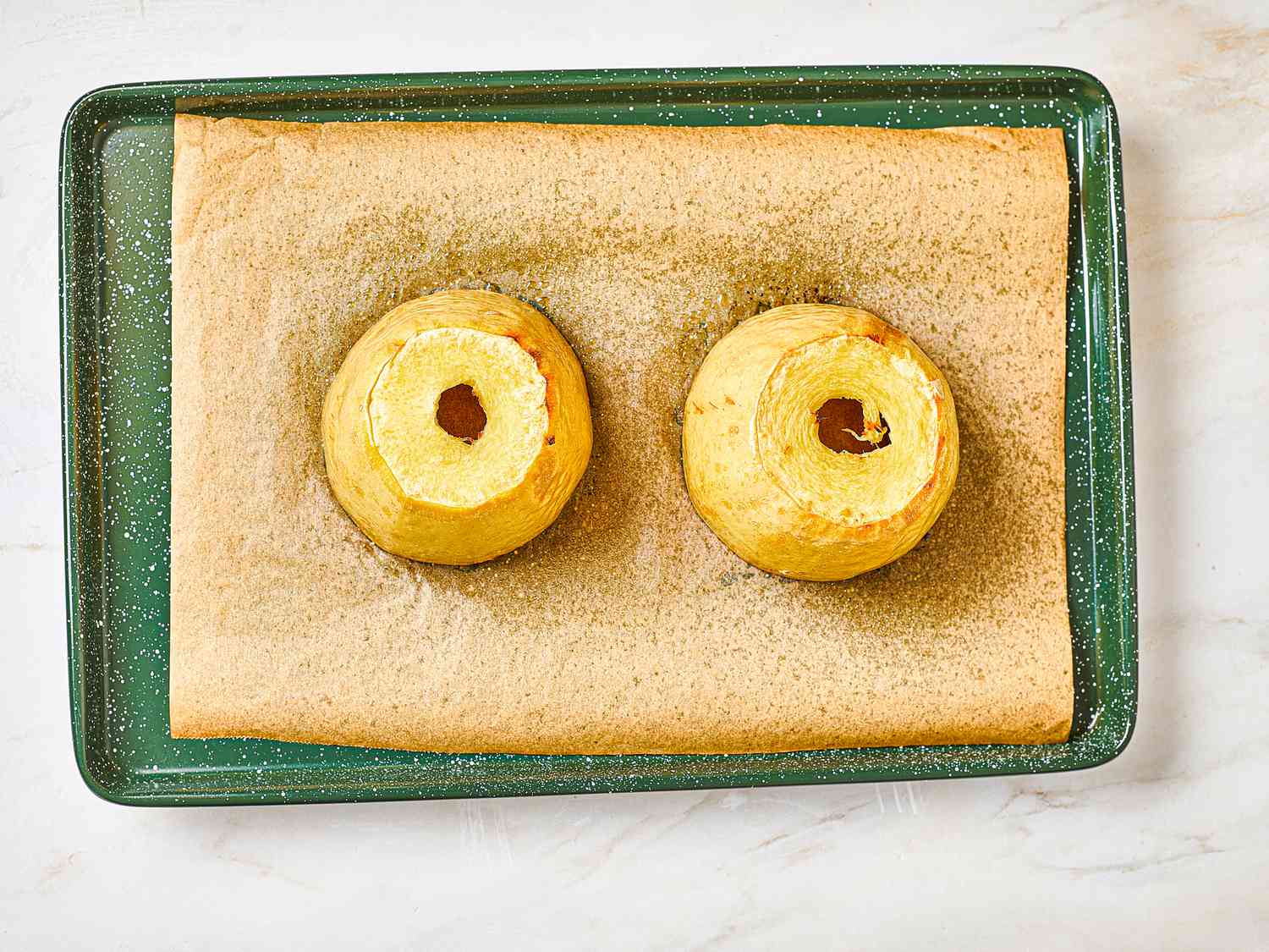 Roasted squash on baking sheet