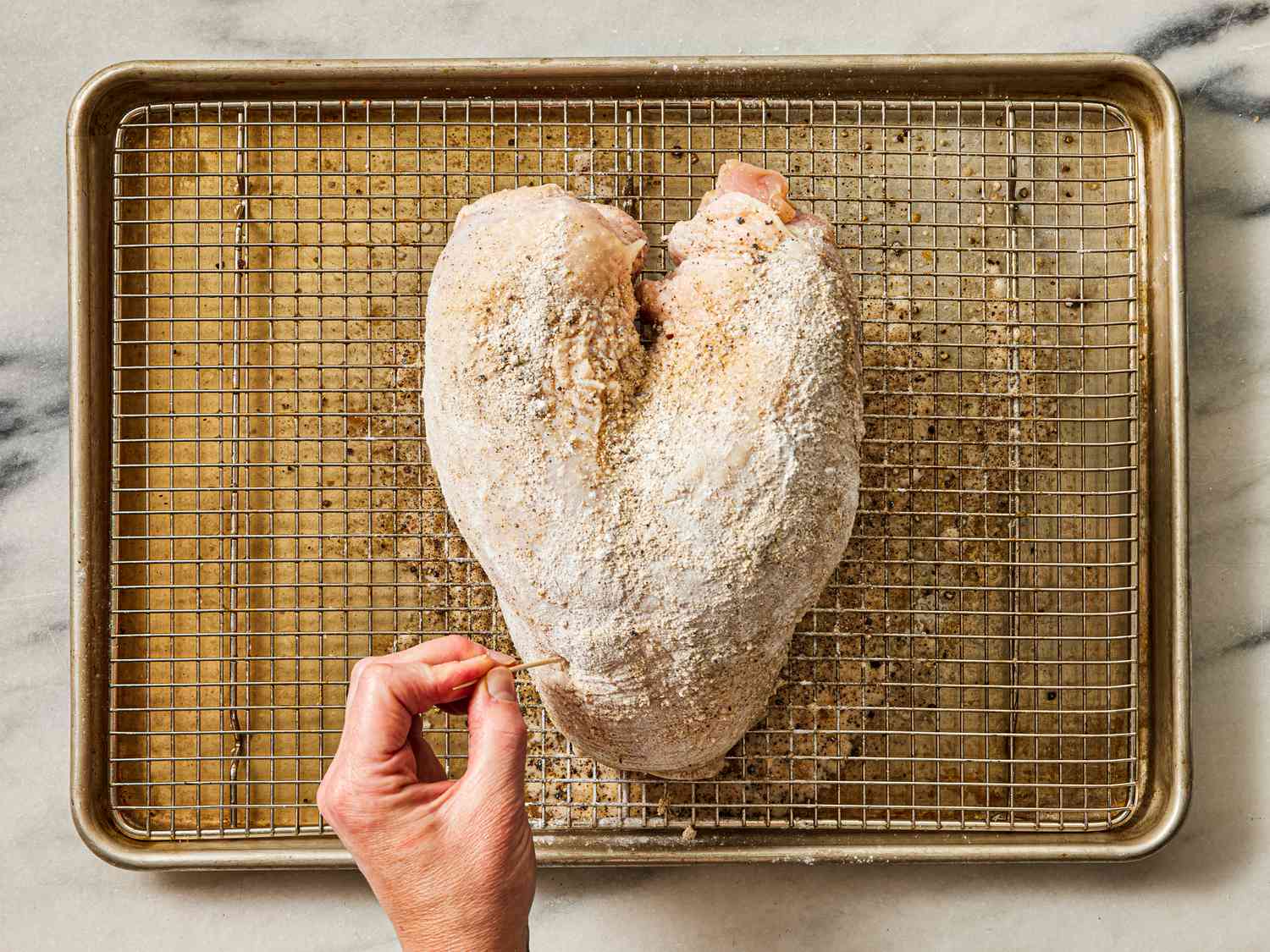 Overhead view of piercing turkey