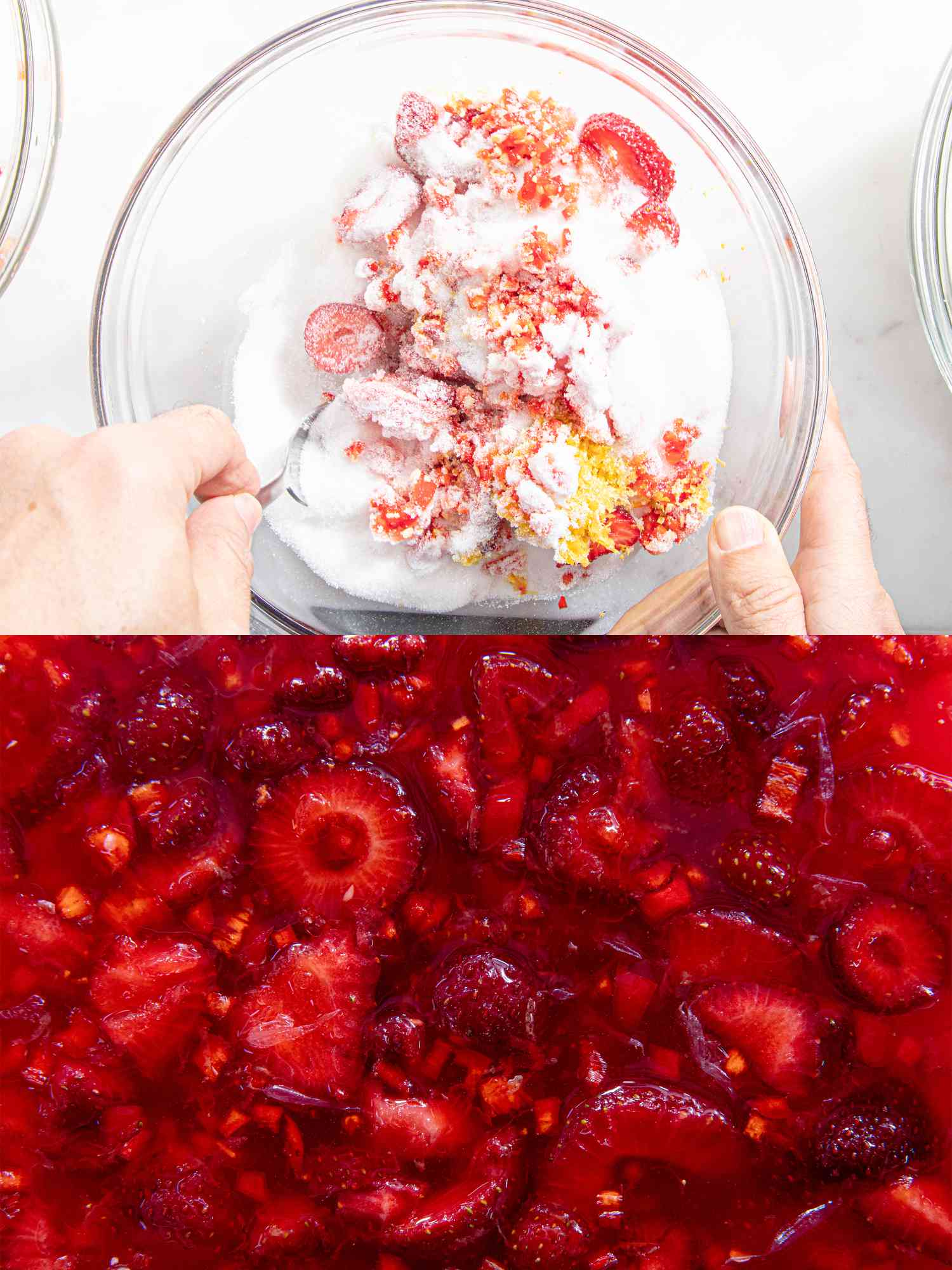 Two image collage of spicy strawberry lemonade base