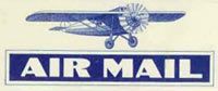 Monotone blue illustration of an old-timey prop plane. A label reads "AIR MAIL."