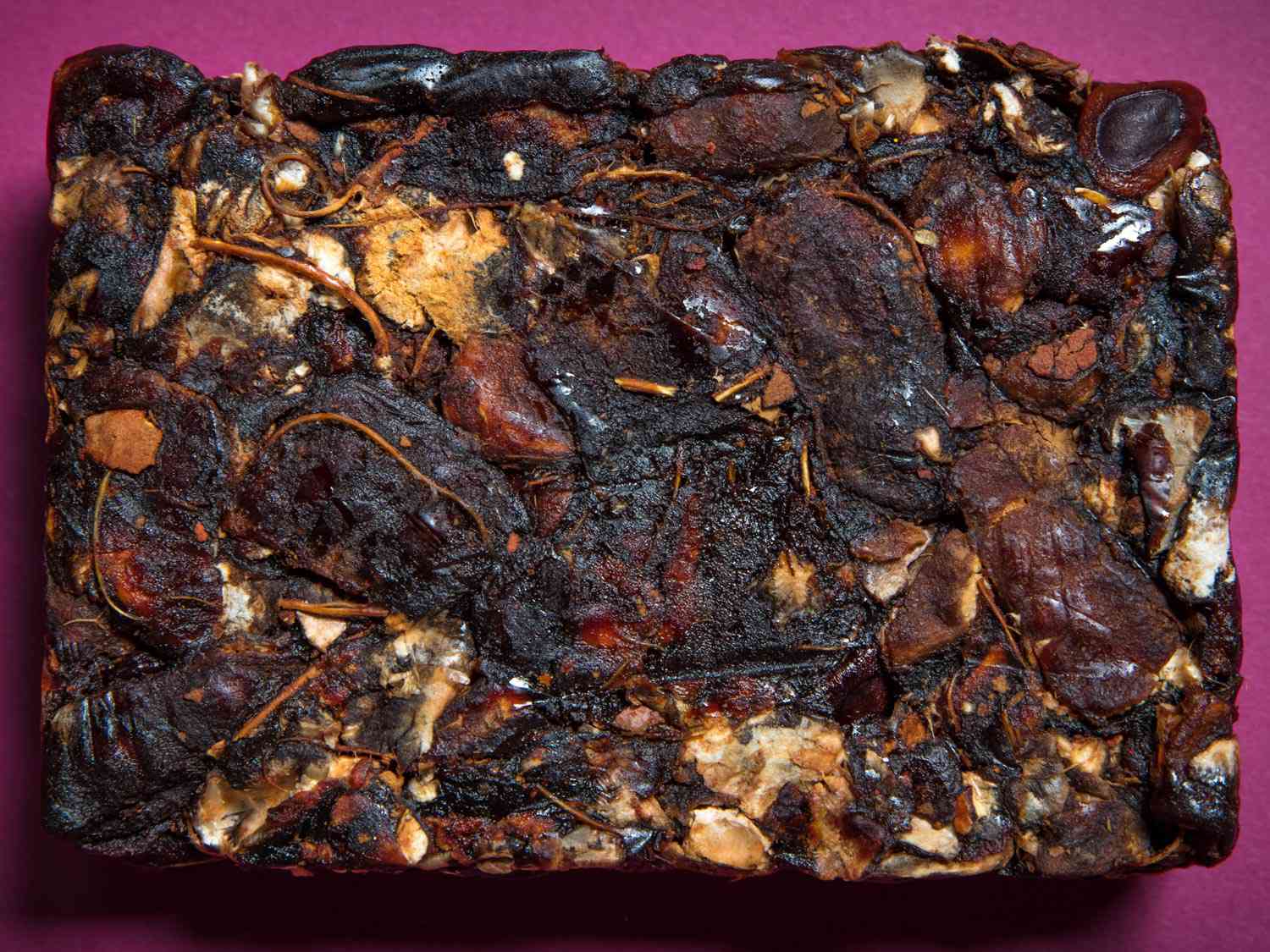 Closeup of a block of dried tamarind.
