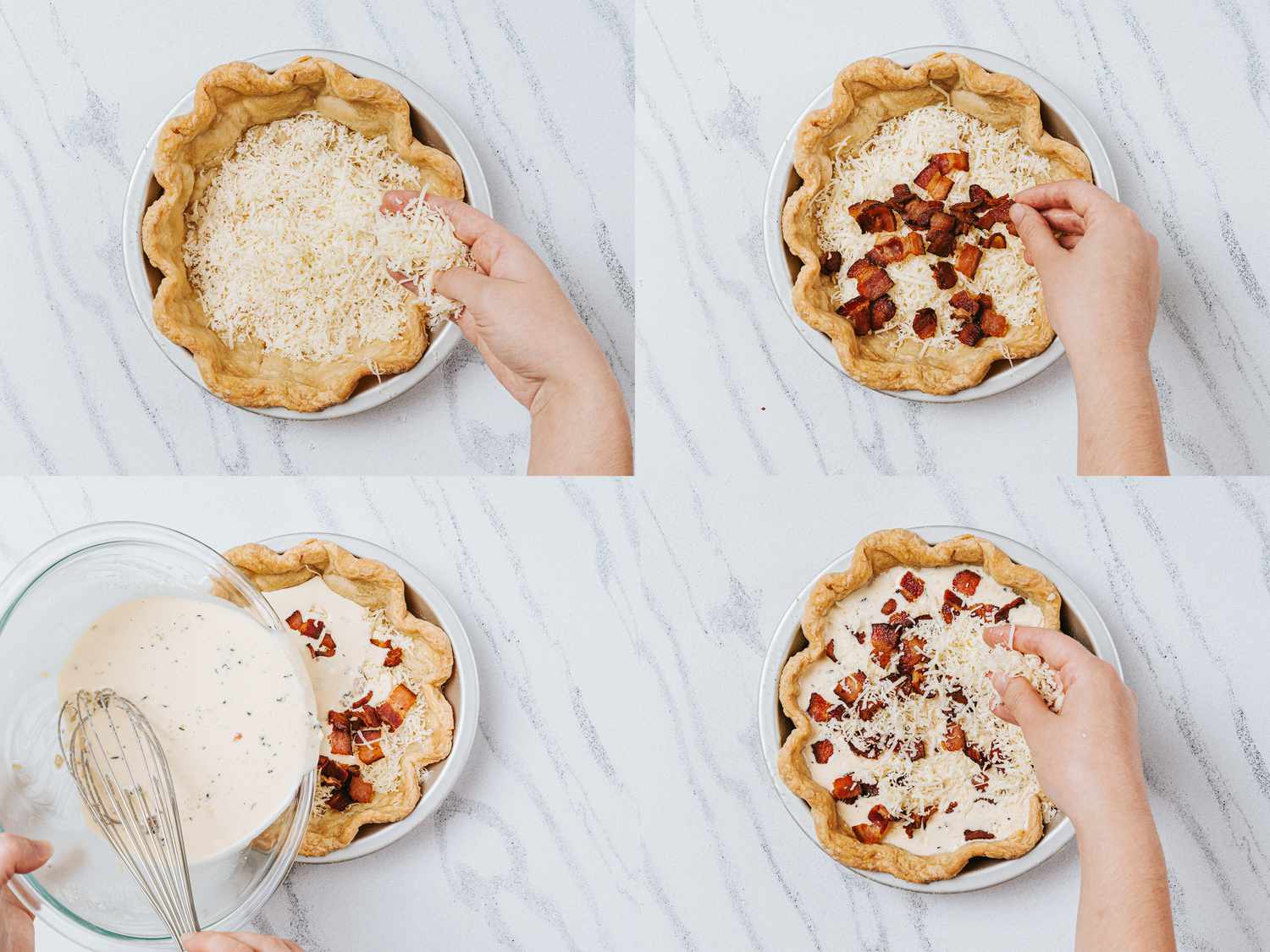 Four image collage of assembling quiche