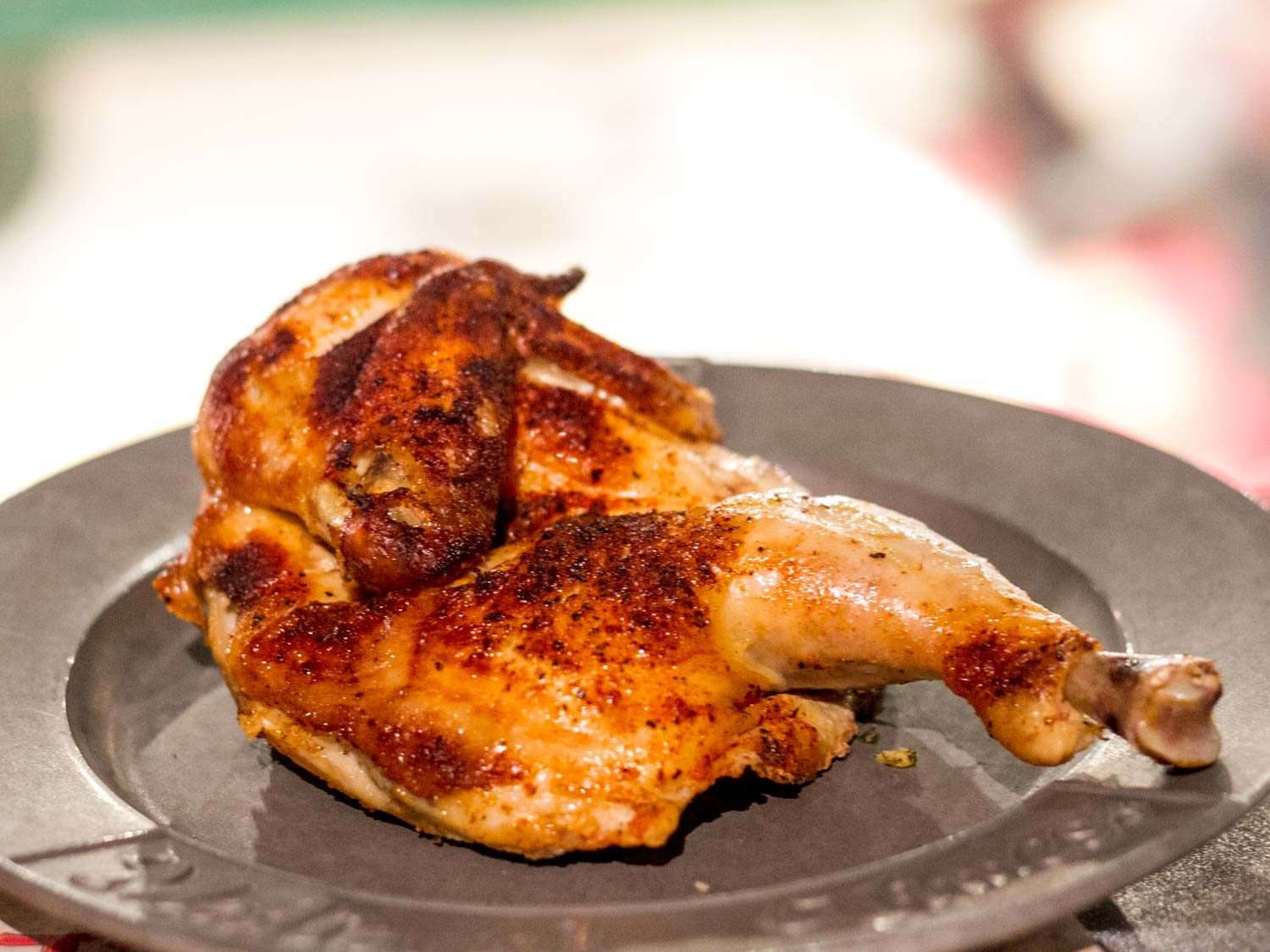 Close-up of roast chicken on a plate, as served at Medieval Times