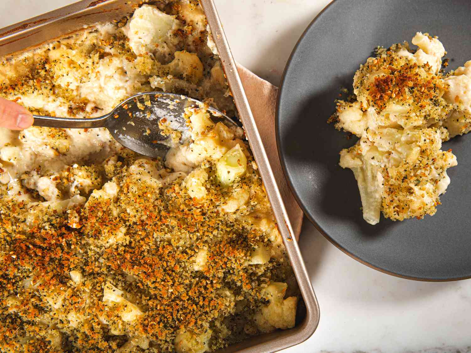 Overhead view of cauliflower gratin