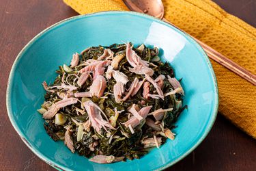 Braised collard greens with smoked turkey.