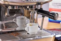 Espresso pours from the Breville The Barista Pro Espresso Machine