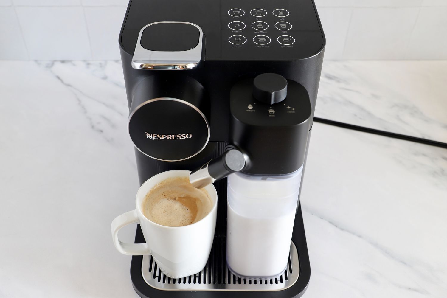 A cup of espresso on the Nespresso Gran Lattissima Original Espresso Machine by De’Longhi