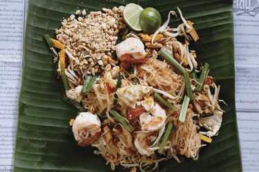 Phat Thai with Tofu, Shrimp, and Peanuts