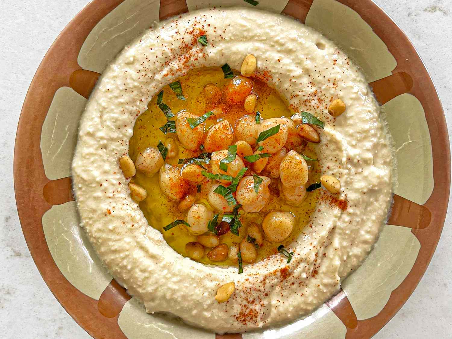 Overhead view of hummus