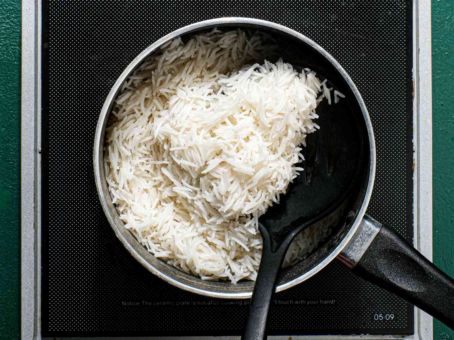 Overhead view of cooking rice
