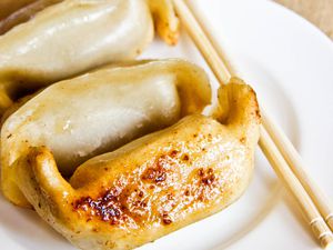 A plate of Asian dumplings in Shanghai.