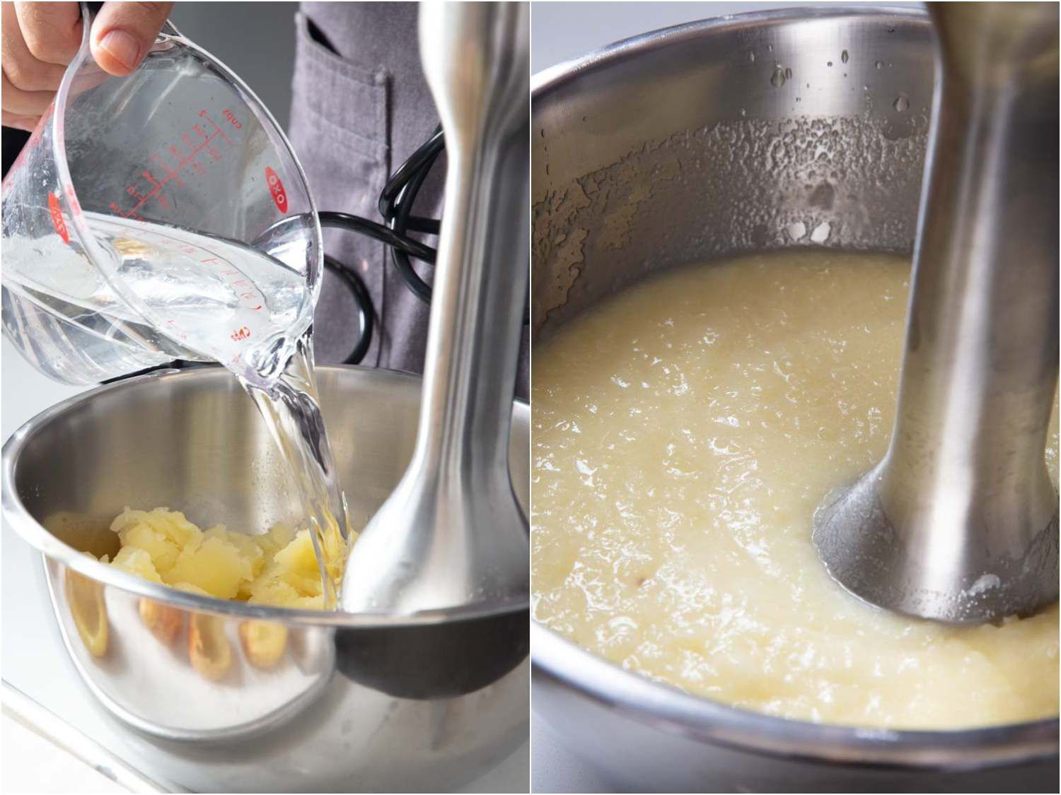 Blending the potato flesh to make a slurry.