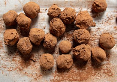 Overhead view of water ganache truffles