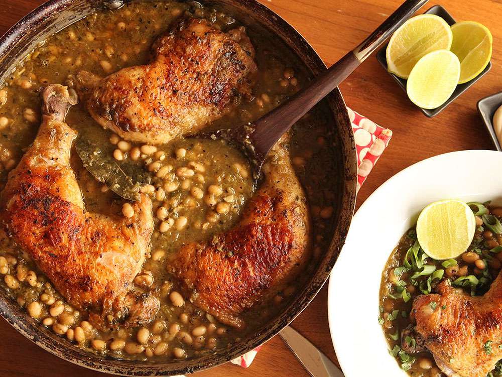 Braised Chicken with Green Chile and White Beans