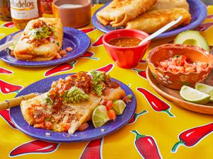 Side view of a cut open chimichanga