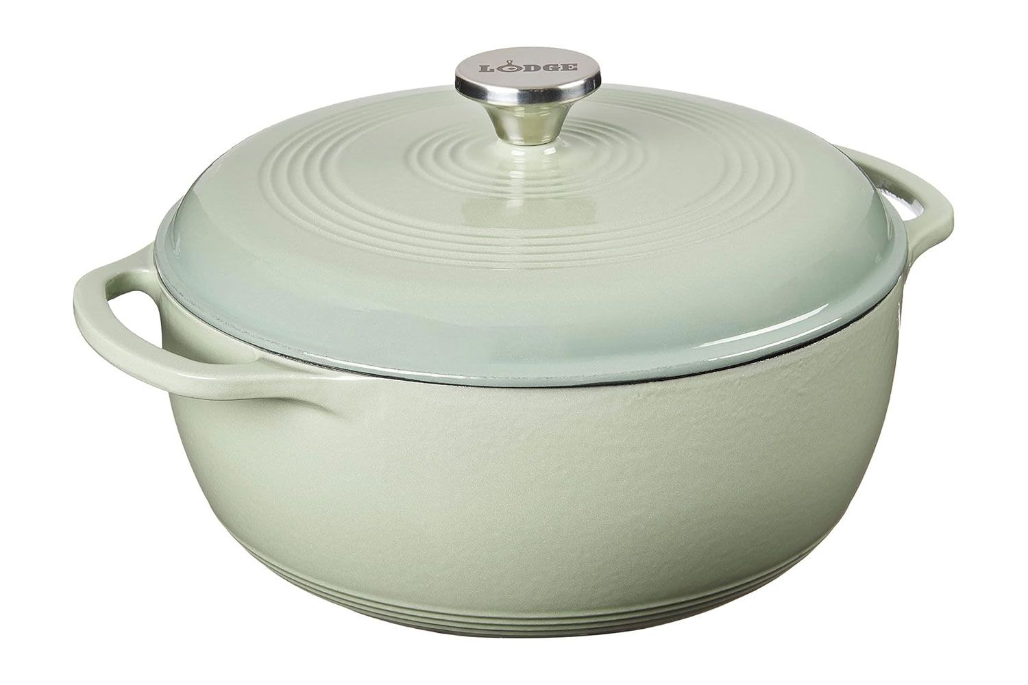 Lodge 6 Quart Enameled Cast Iron Dutch Oven with Lid – Dual Handles – Oven Safe up to 500° F or on Stovetop - Use to Marinate, Cook, Bake, Refrigerate and Serve – Desert Sage