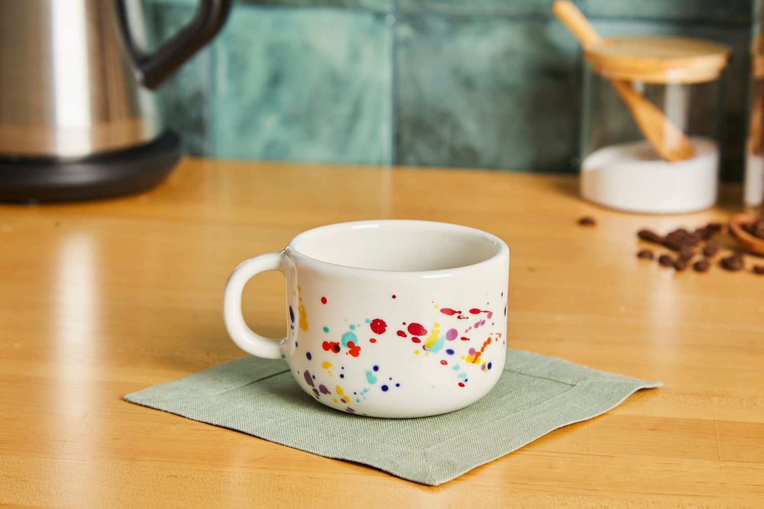 A Felt + Fat mug on a kitchen countertop.